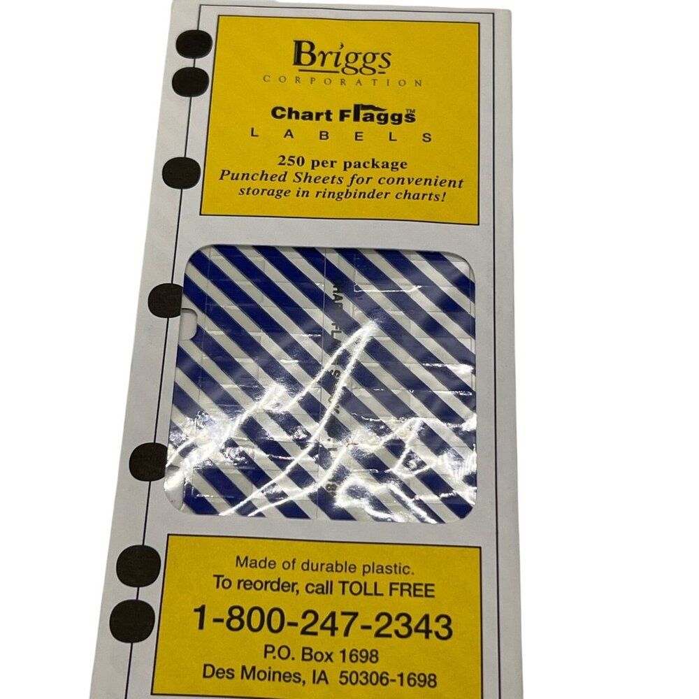 Briggs Chart Flagg Labels 250-Pack Durable Punched Sheets Flags Blue NEW